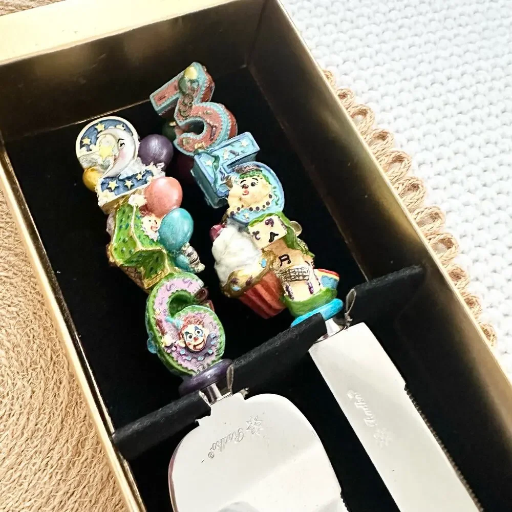 Christopher Radko Birthday Parade Cake Serving Knife Set 2 Clowns Balloons NIB
